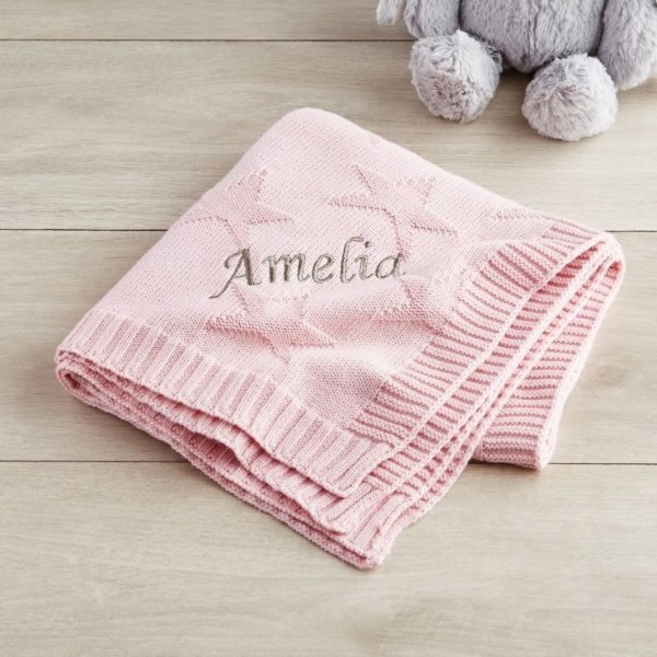 Personalized Pink Star Jacquard Blanket Welcome %1