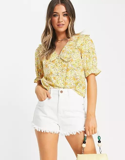 floral blouse with peter pan collar in yellow