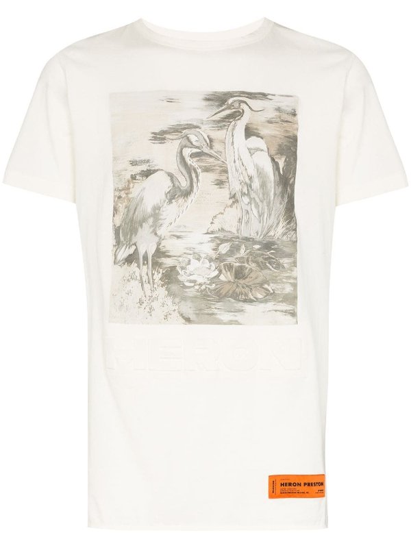 heron-print cotton T-shirt