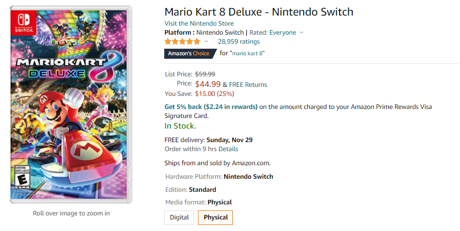 马8 switch 实体版- Nintendo Switch: Mario Kart 8 - Deluxe: Video Games