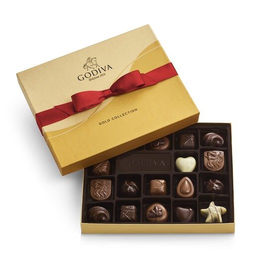 Assorted Chocolate Gold Gift Box, Red Ribbon, 18 pc.
