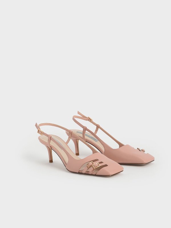 Nude Cut-Out Buckled Slingback Pumps | CHARLES &amp; KEITH