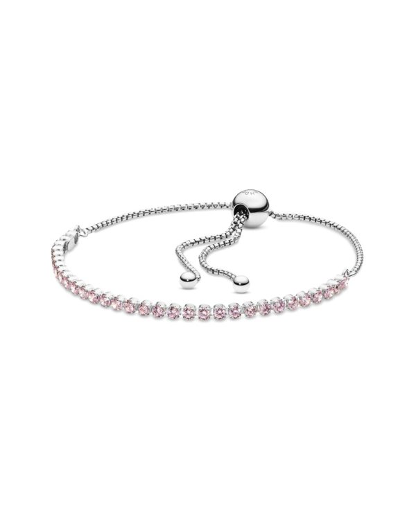 Silver & Pink CZ Sparkling Strand Bracelet