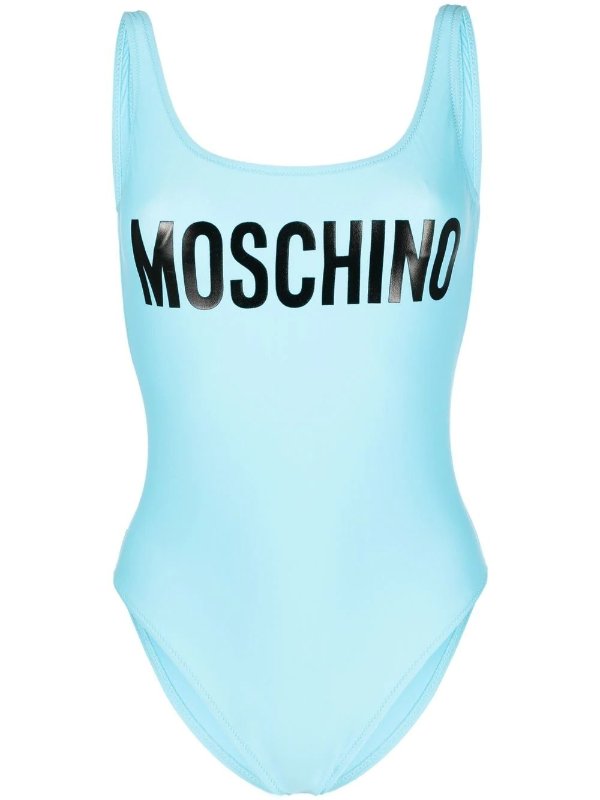 logo-print backless swimsuit