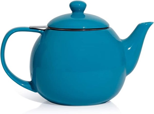 221.107 Teapot, Porcelain Tea Pot with Stainless Steel Infuser, Blooming & Loose Leaf Teapot - 27 ounce, Steel Blue