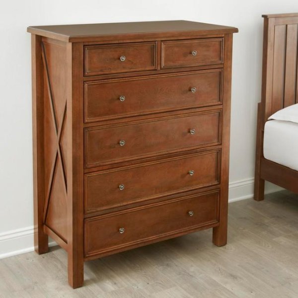 Marford Walnut Finish 6 Drawer Chest of Drawers with Side Detail (40 in W. X 49 in H.)