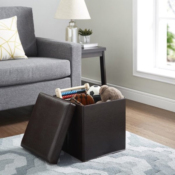 Ultra Collapsible Storage Ottoman, Faux Leather