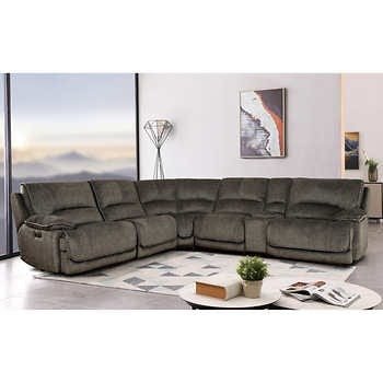 6-piece Fabric Power Reclining Sectional with Power Headrest