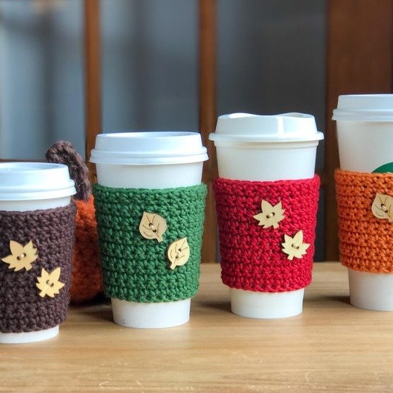 Fall Coffee Cup Sleeve Crochet Coffee Cozy Autumn Leaves | Etsy