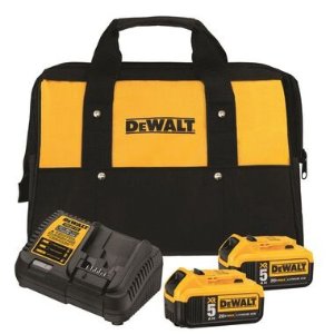 DEWALT 20V MAX XR 5.0Ah Battery 2 Pack with Charger and Bag
