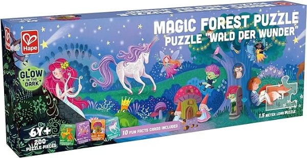 Magic Forest Puzzle 1.5 Meter Long | 200 Pieces Colorful Giant Glow-in-The-Dark Enchanted Jigsaw, for Children 6+ Years