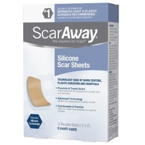 ScarAway Silicone Scar Sheets shrink, flatten and fade scars, 12 Reusable Sheets
