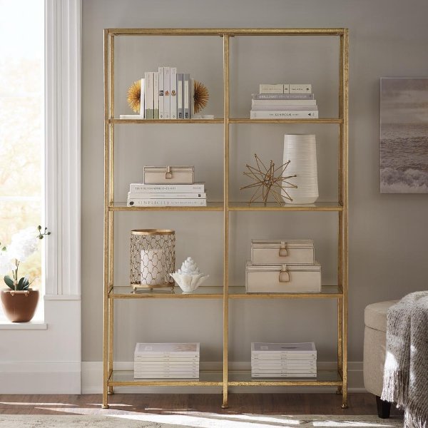 Bella Aged 40 in. Wide Gold Glass Bookcase