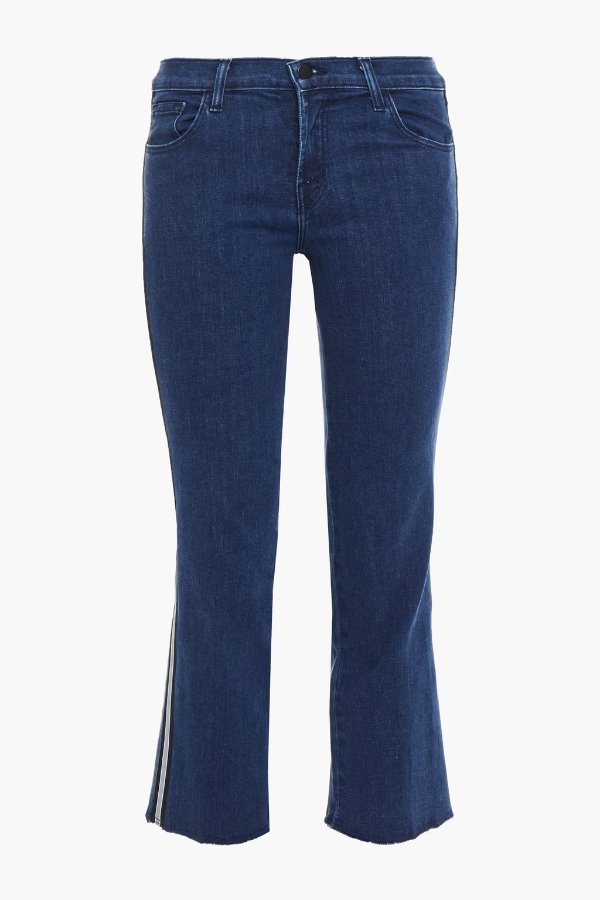 Selena cropped striped mid-rise slim-leg jeans
