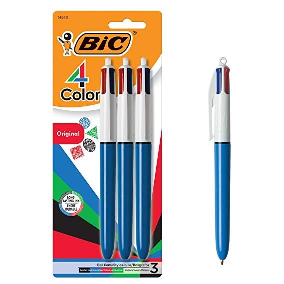 4-Color Ballpoint Pen, Medium Point (1.0mm), Assorted Inks, 3-Count