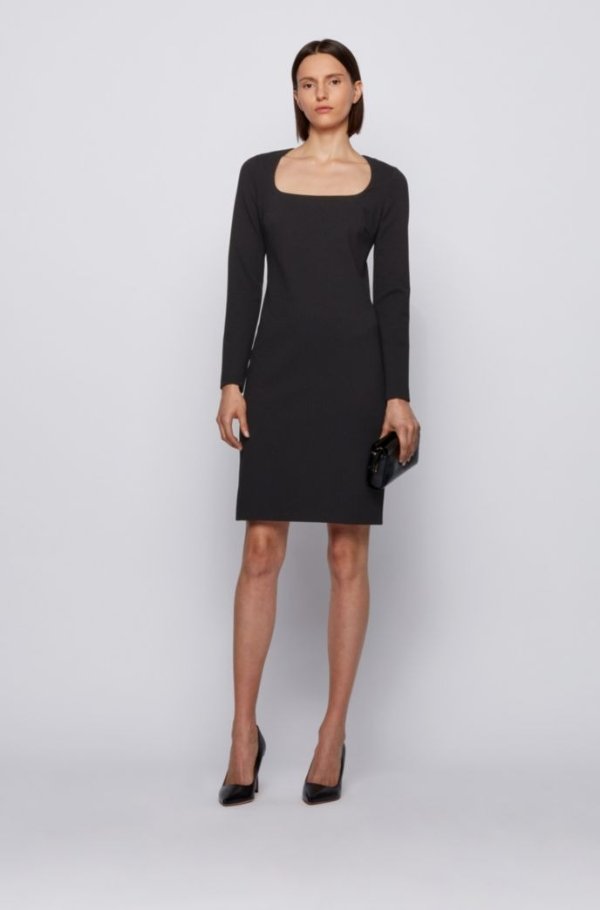 Long-sleeved dress in stretch jersey with houndstooth check by boss Pointed-toe court shoes in Italian leather by boss