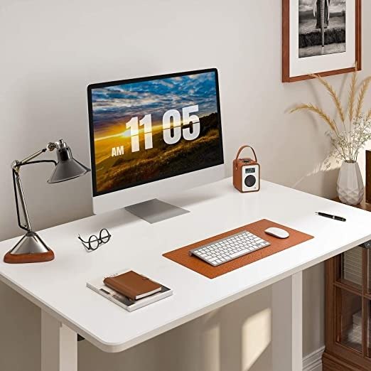 EC1 Essential Adjustable Height Desk 40 x 24 Inches Small Standing Desk for Small Space Electric Sit Stand Home Office Table Computer Workstation (White Frame + 40 inch White Desktop)