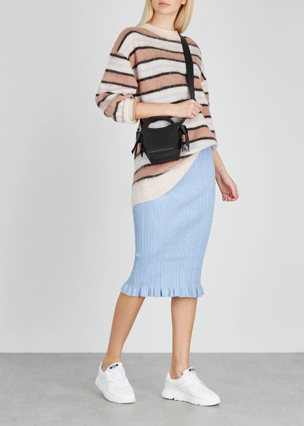 Kora light blue ribbed-knit midi skirt