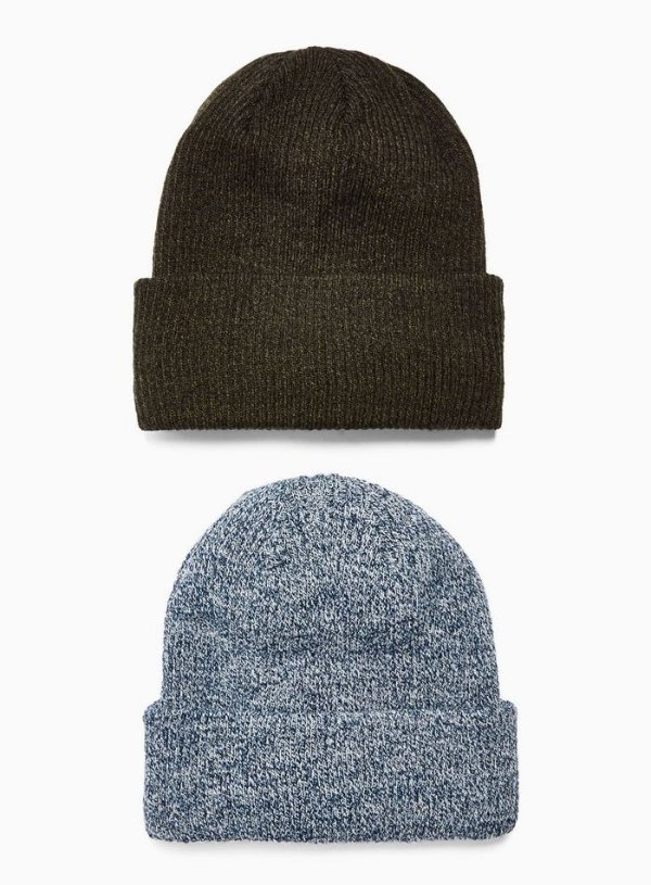 DUSTIN Blue And Khaki Twist Beanie 2 pack