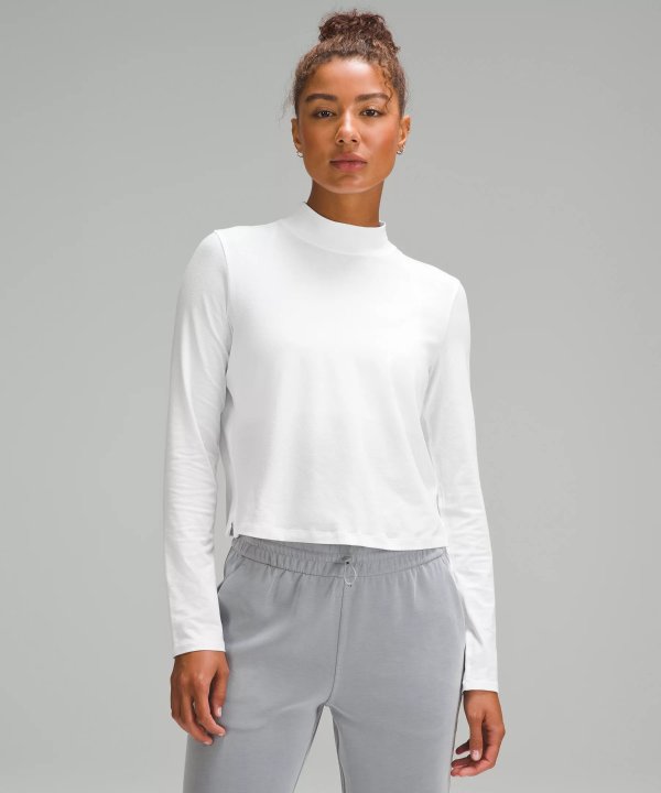 Classic-Fit Cotton-Blend Mockneck Long-Sleeve Shirt