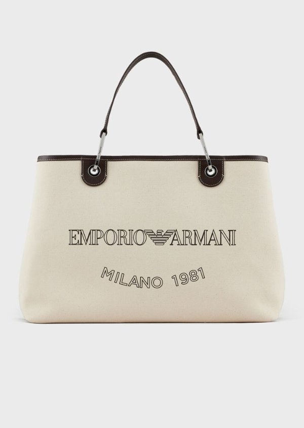 Large Canvas MyEA Bag Shopper Bag With Logo for Women | Emporio Armani