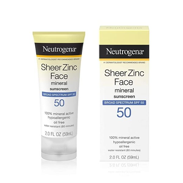 Sheer Zinc Oxide Dry-Touch Face Sunscreen with Broad Spectrum SPF 50, Oil-Free, Non-Comedogenic & Non-Greasy Mineral Sunscreen, 2 fl. oz
