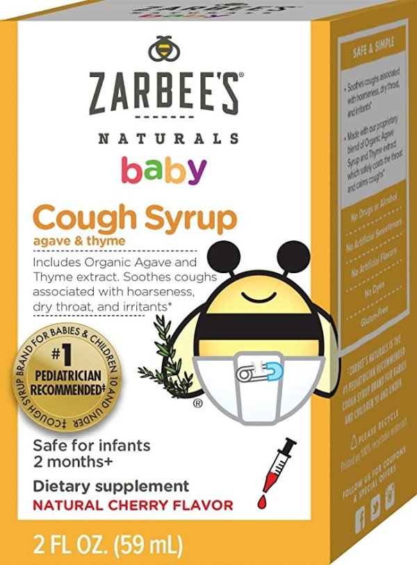 Zarbee's Naturals Baby Cough Syrup with Agave & Thyme, Natural Cherry Flavor, 2 Ounce Bottle