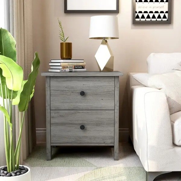 Marcello Wood Contemporary Nightstand with Drawer - Vintage Grey Oak - 2-drawer