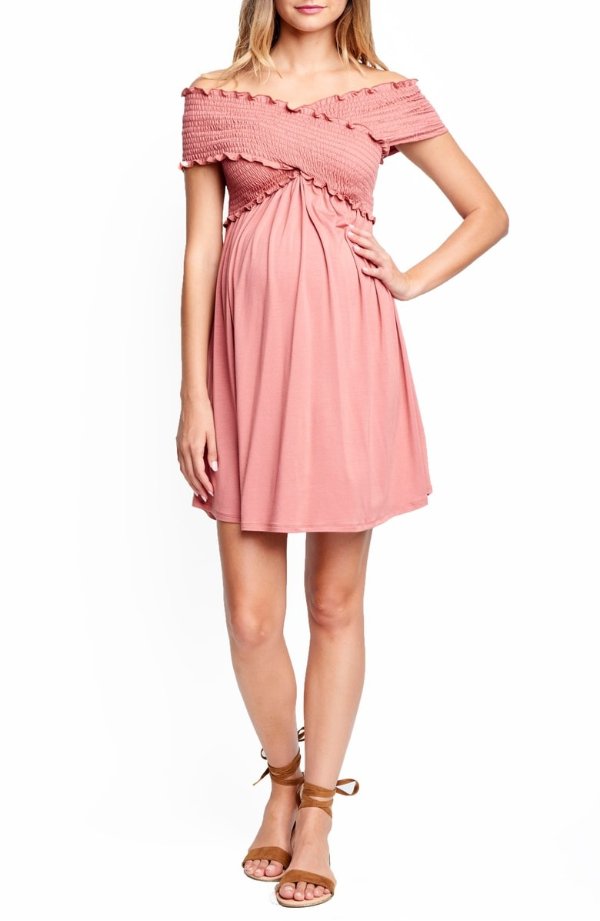 Off the Shoulder Ribbed Maternity Dress