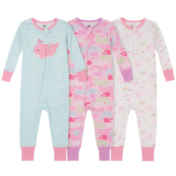 3-pack Cotton Sleepers, Whale