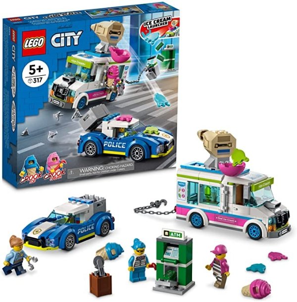 City Ice Cream Truck Police Chase 60314 Building Kit for Kids Aged 5+, Featuring 2 City TV Characters (317 Pieces)