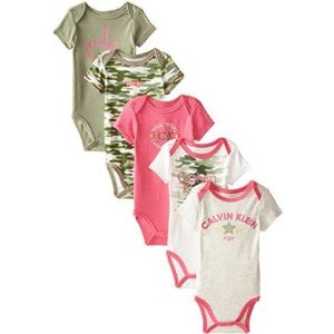Calvin Klein Baby-Girls Newborn 5 Pack Creeper Set- Green Pink Group
