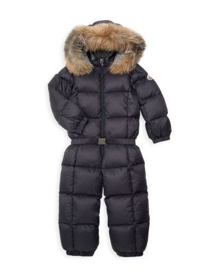 Moncler - Little Kid's Fox Fur-Trim Quilted Jumpsuit