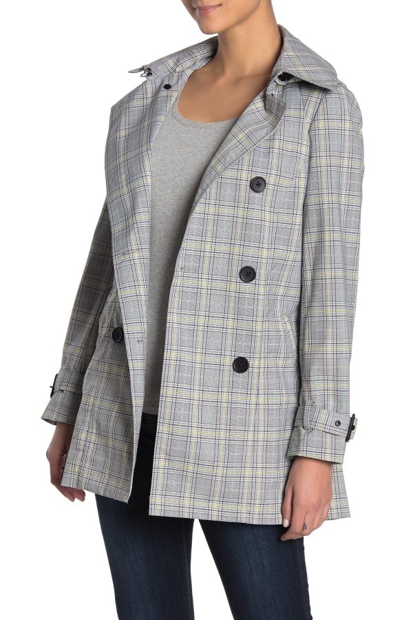 Plaid Print Hooded Trench Coat