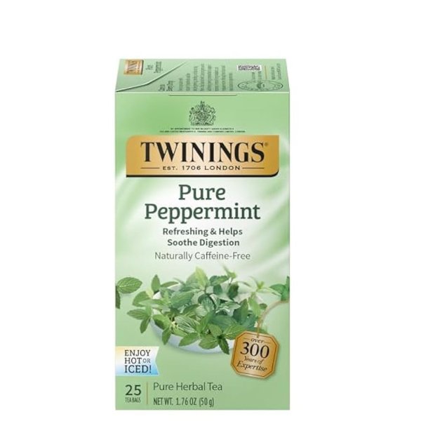 Pure Peppermint Individually Wrapped Tea Bags, 25 Count Pack of 6,