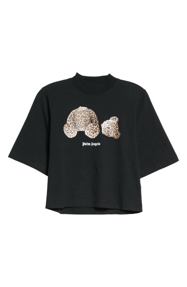 Women's Leopard Bear Crop Cotton Logo Tee