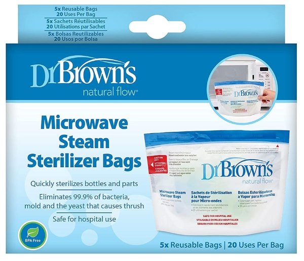 Natural Flow Microwave Steam Sterilizer Bags, 5 PK