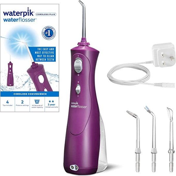 Waterpik 无绳加水牙线带 2 种压力设置,牙斑去除工具非常适合旅行或小型浴室,带可充电电池,兰花(WP-465UK)