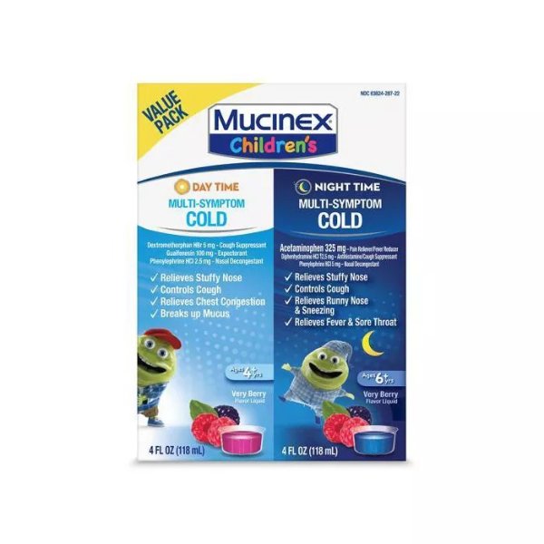 Children's Mucinex Multi-Symptom Day & Night Cold Relief Liquid - Dextromethorphan - Mixed Berry - 4 fl oz/2pk