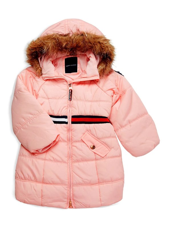 Little Girl's Faux Fur-Trim Hooded Puffer Jacket