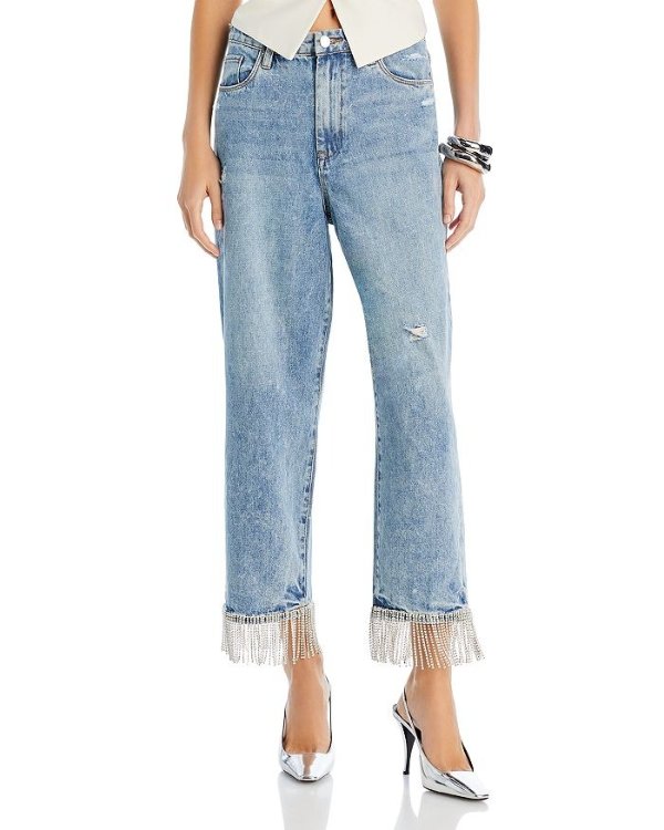 High Rise Relaxed Cropped Fringe Hem Jeans in Heart and Soul