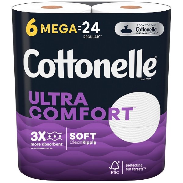 Ultra ComfortCare 2-Ply Standard Toilet Paper, White, 268 Sheets/Roll, 6 Mega Rolls/Pack (48611)