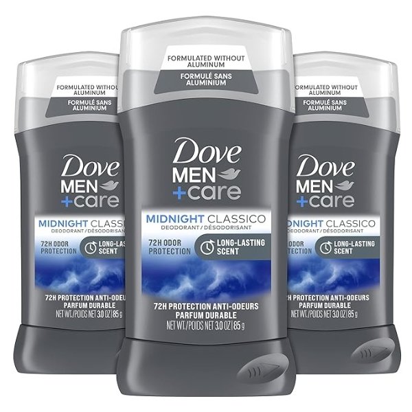 Men+Care Deodorant Stick for Men Midnight Classico 3 Count Aluminum Free 72-Hour Odor Protection Mens Deodorant With Essential Oils & 1/4 Moisturizing Cream 3oz