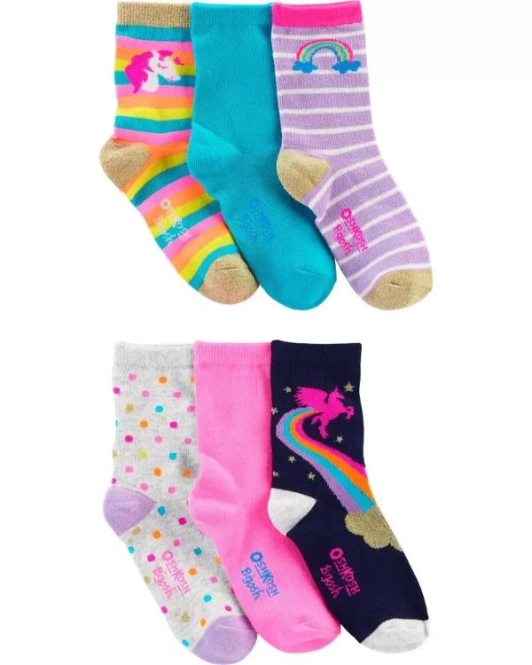 6-Pack Unicorns & Rainbows Crew Socks