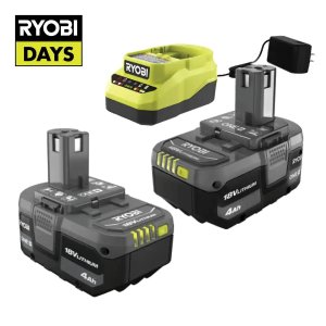 $99RYOBI ONE+ 18V Lithium-Ion 4.0 Ah Battery (2-Pack) and Charger Kit