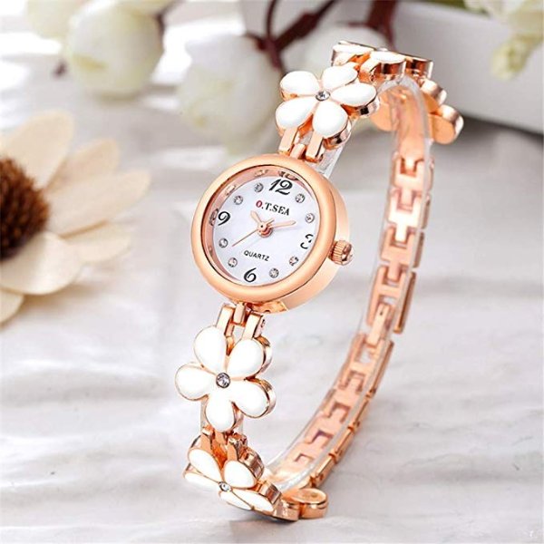 Luxury O.T.SEA Brand Rose Gold Flower Bracelet Watches Women Ladies Rhinestone Dress Quartz Wristwatches OTS029