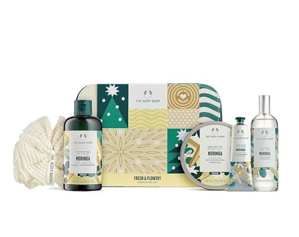 The Body Shop Fresh & Flowery Moringa Big Body Care Holiday Gift Set, Vegan, 5-Piece Set