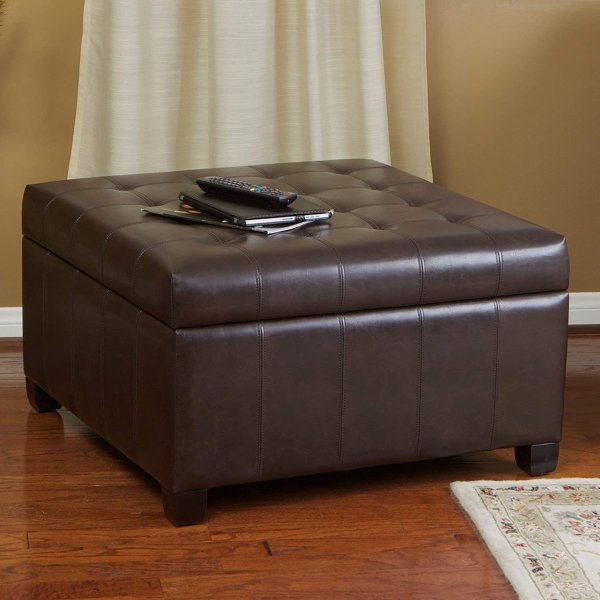 Alexandria Bonded Leather Storage Ottoman, Marbled Brown