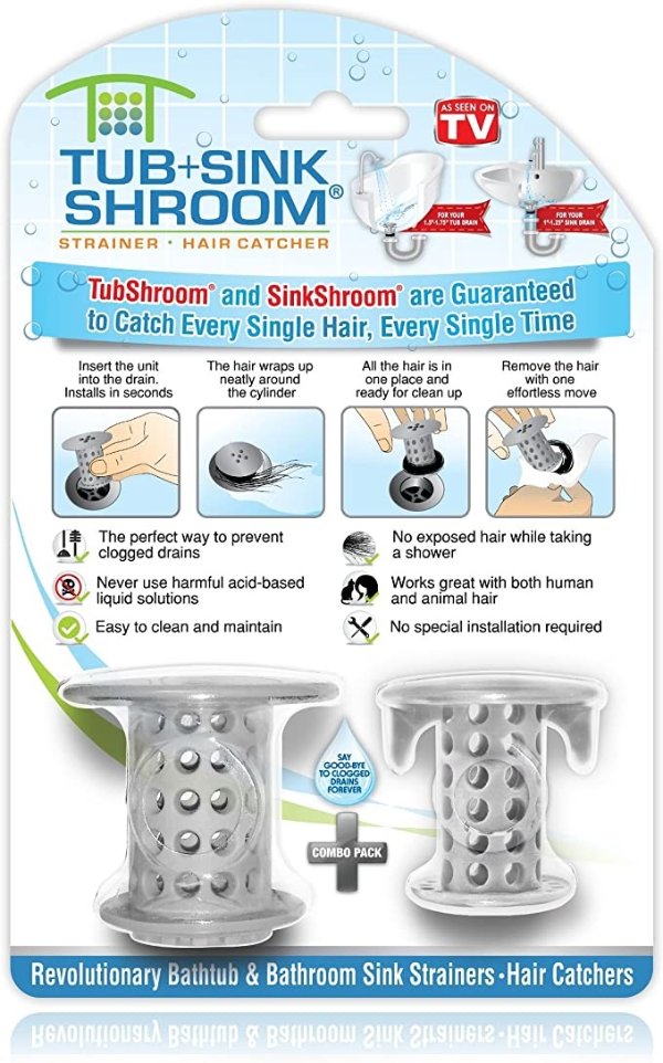 and SinkShroom Drain Protectors Hair Catchers for Bathtubs and Sinks, Gray