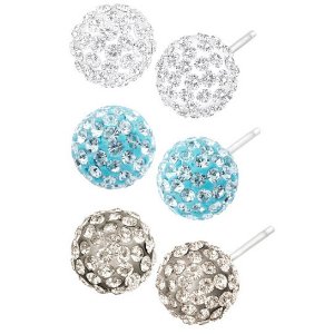 Set of 3 Ball Stud Earrings with Swarovski Crystals
